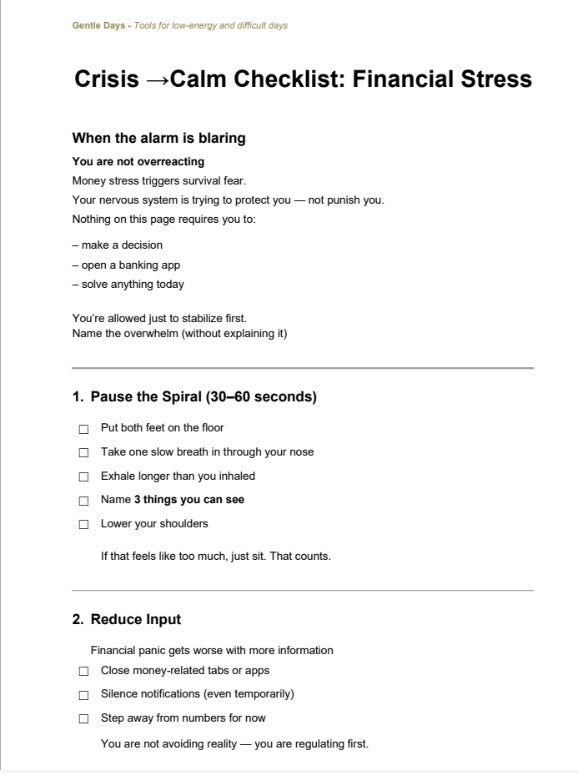 Crisis to Calm Checklist: Financial Stress