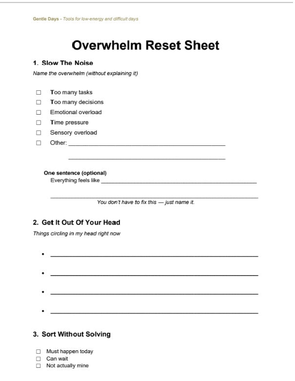 Overwhelm Reset Sheet