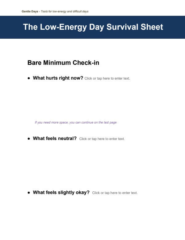 Low-Energy Day Survival Sheet